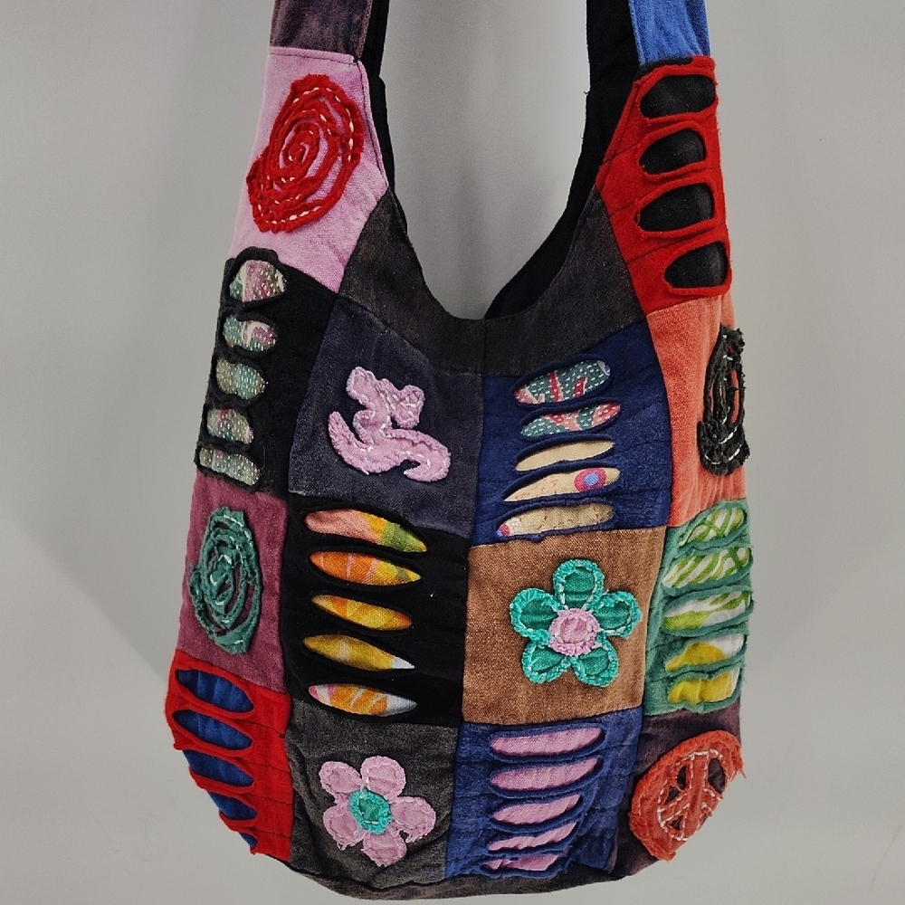 Colorful Canvas Hobo Crossbody Bag Quilted Kantha Style Funky Designs